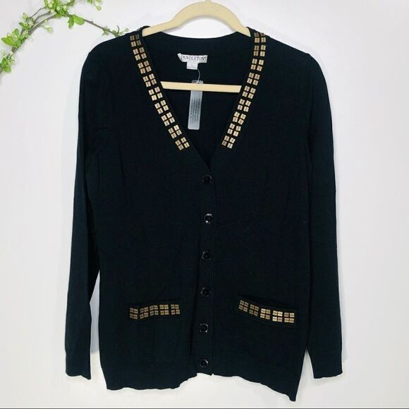 Pendleton Black Silk Blend Cardigan Sweater Gold - Picture 1 of 10